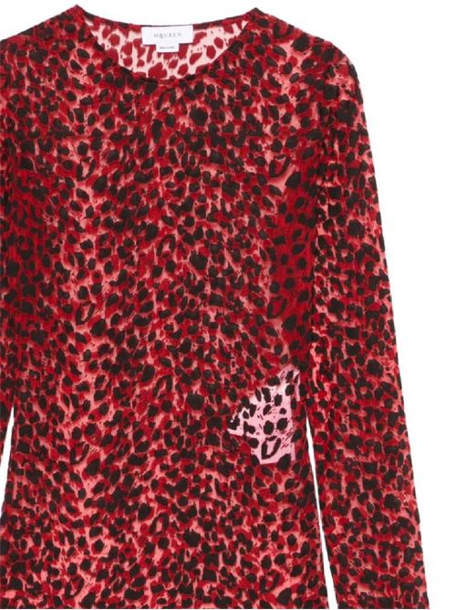 Devoré Leopard Top for Women in Red/Black ALEXANDER MCQUEEN | 807503QDAPG6053